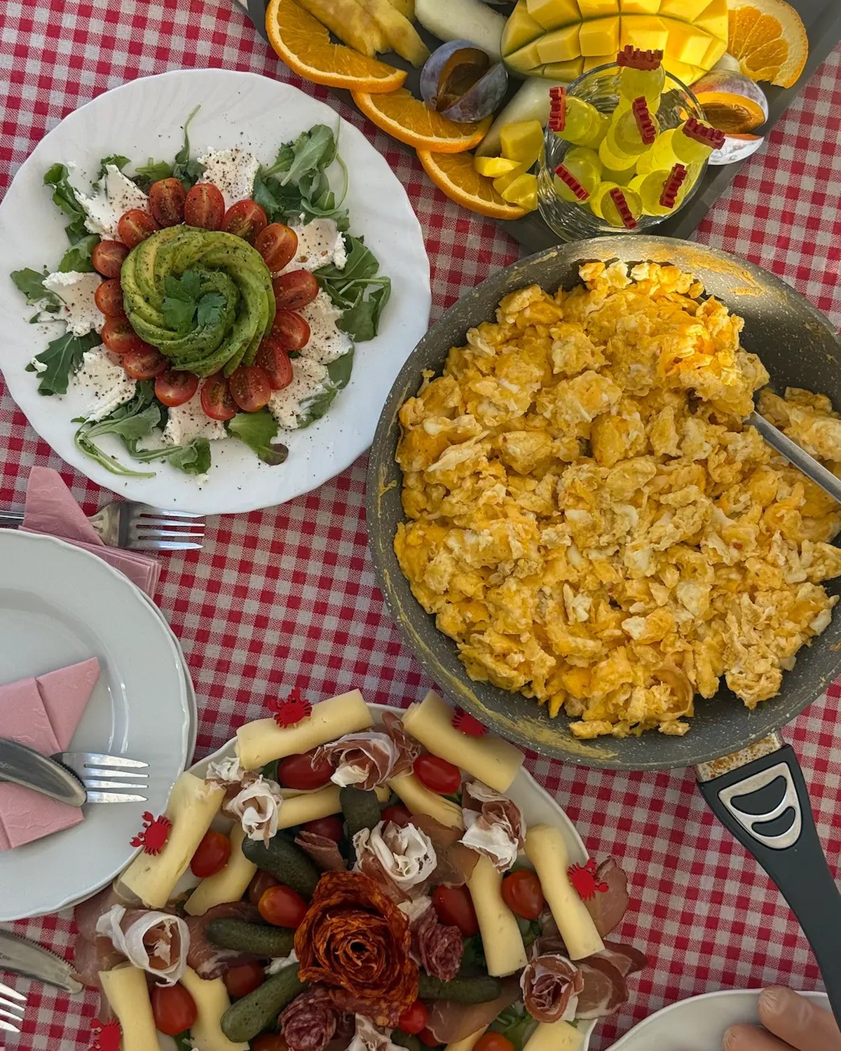 Fresh breakfast spread prepared by the chef