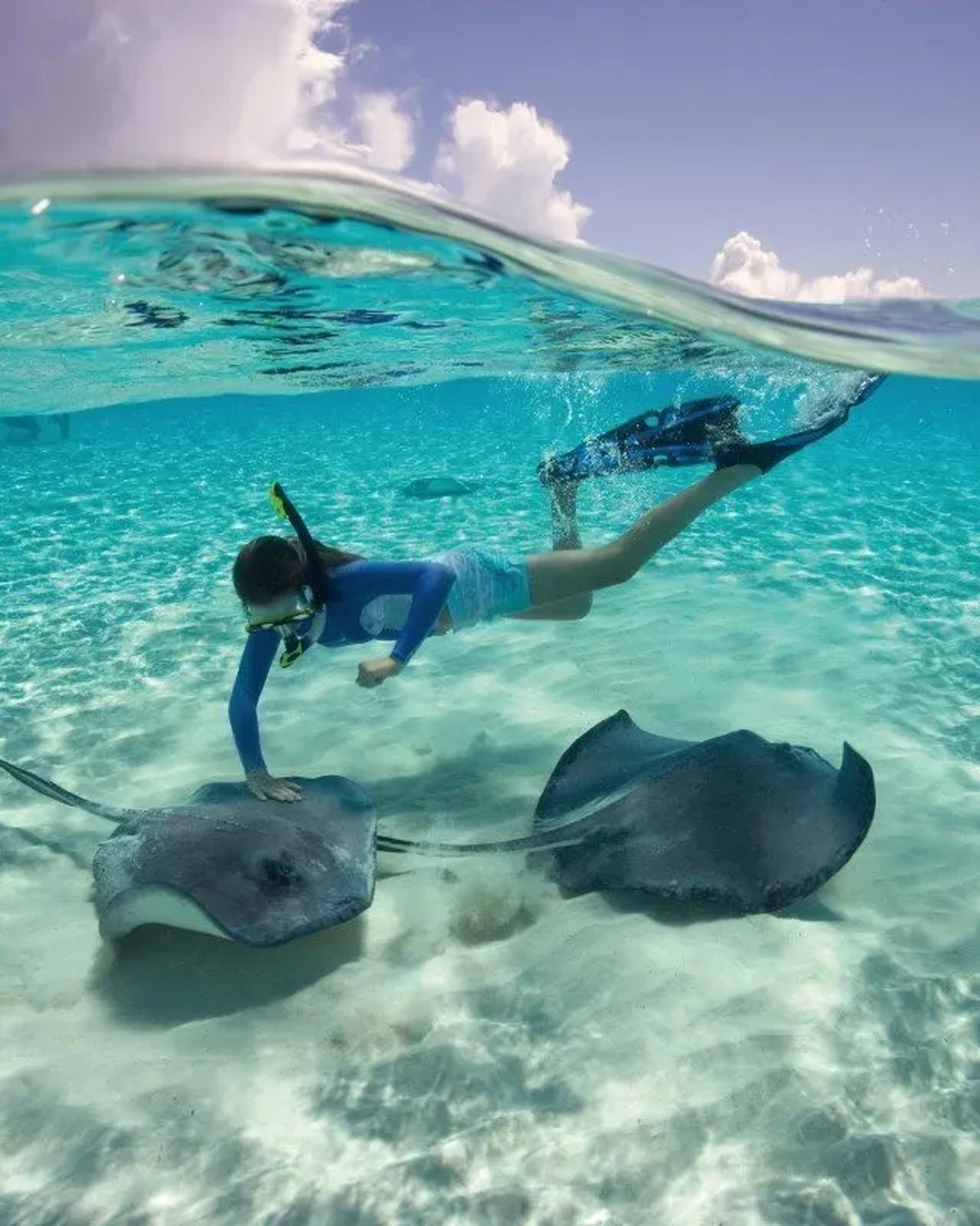 Snorkelling with stingrays in a clear lagoon
